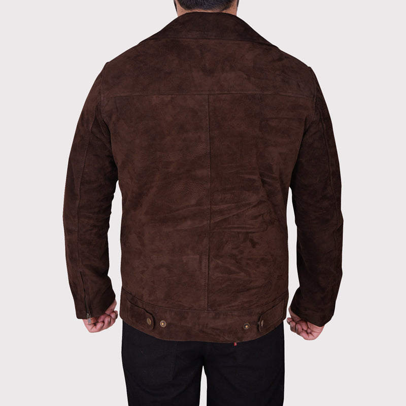 Veste en cuir suédé marron foncé pour homme