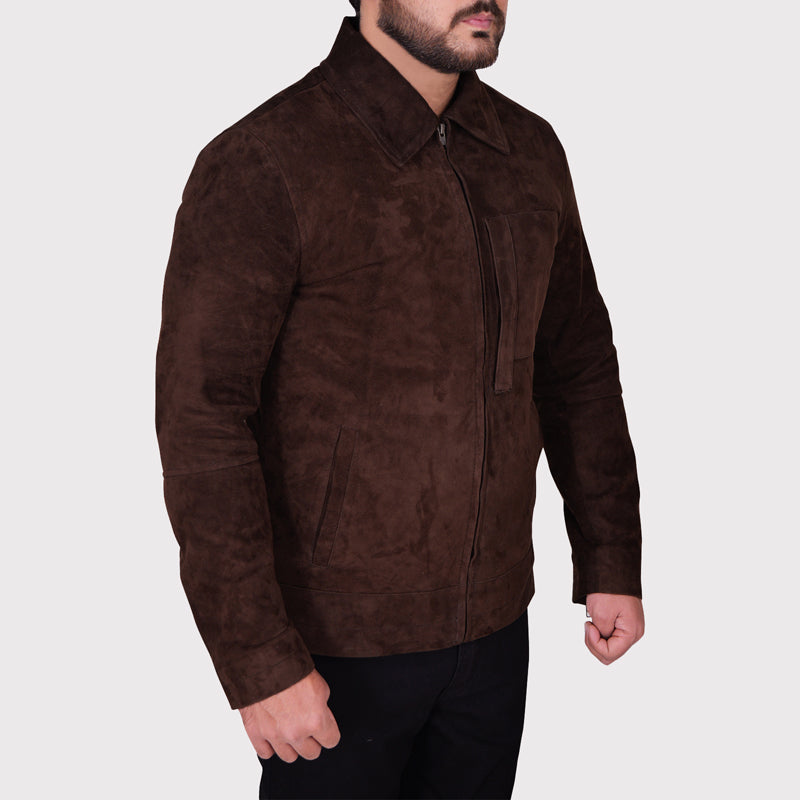 Veste en cuir suédé marron foncé pour homme