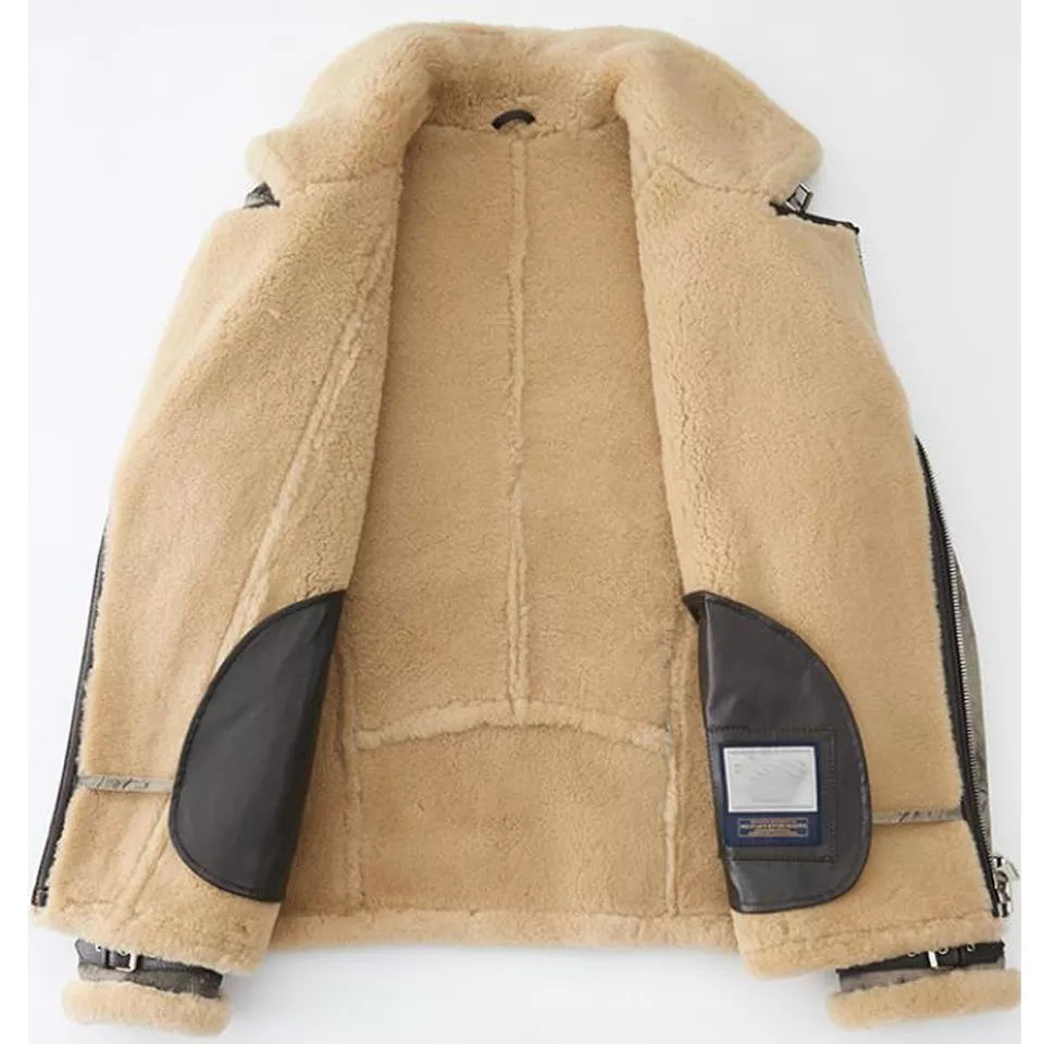 Men's New B3 Flight Aviator Shearling Coat Jacket