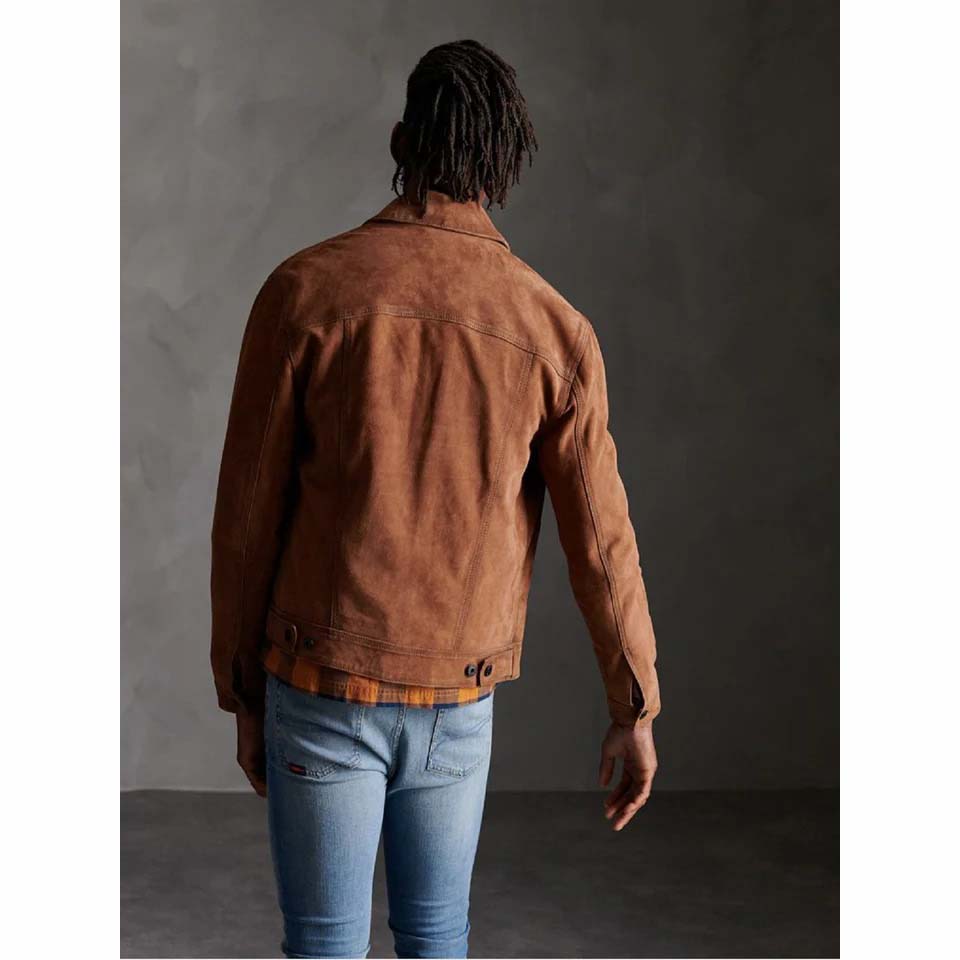 Veste chemise en cuir suédé marron