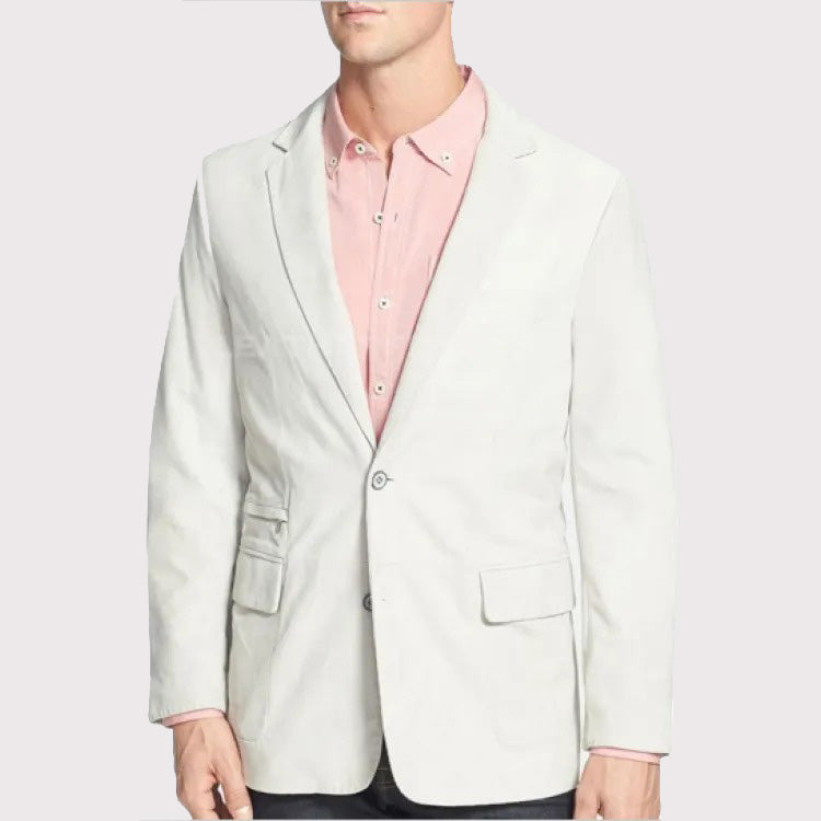 Blazer en cuir d'agneau souple blanc pour homme