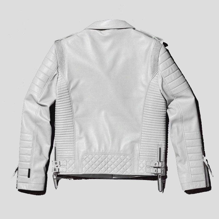 Veste de moto en cuir pour homme White Pearl Biker