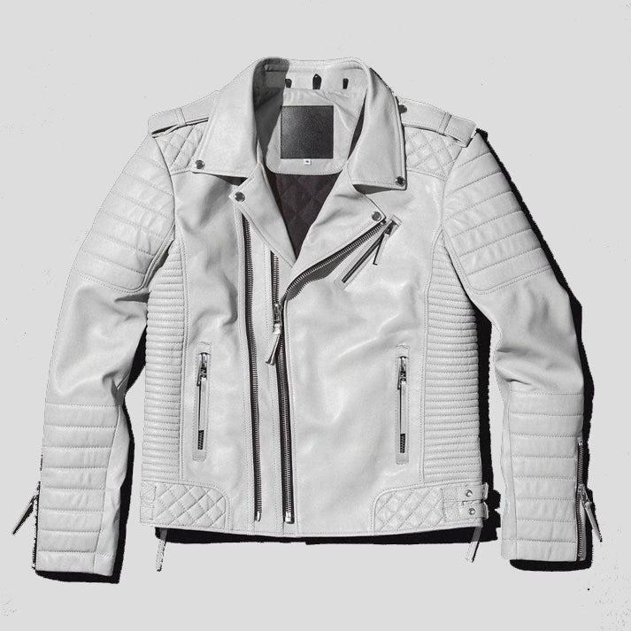 Veste de moto en cuir pour homme White Pearl Biker