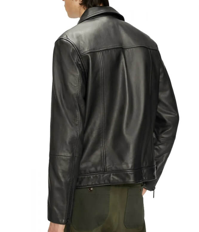 Veste de moto en cuir noir pour homme, modèle Classic Carve