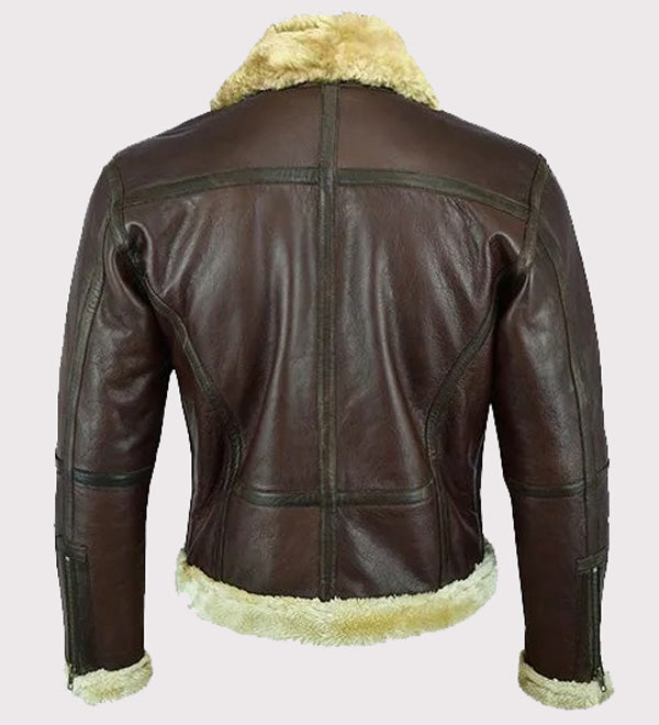 Blouson aviateur en cuir pour homme avec col en fourrure