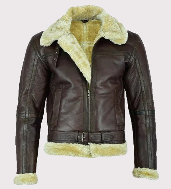 Blouson aviateur en cuir pour homme avec col en fourrure