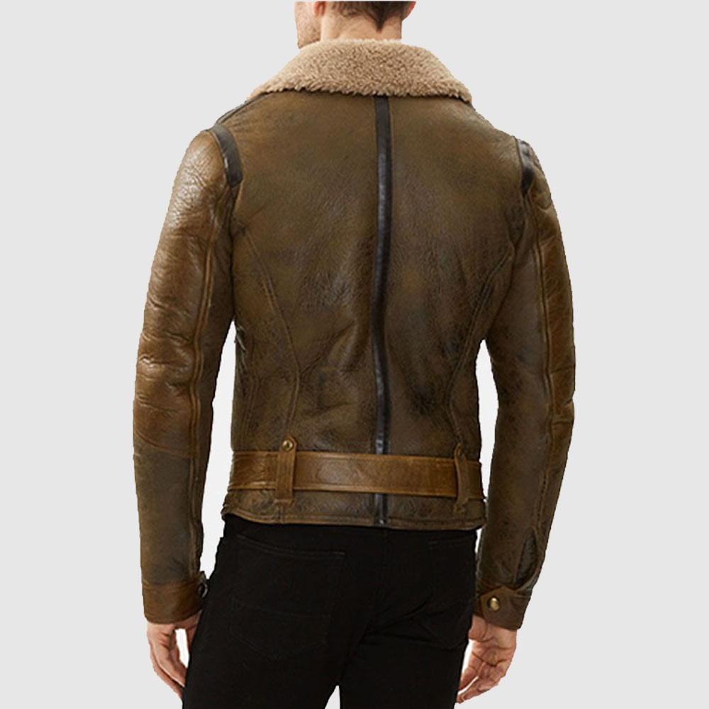 Blouson aviateur en cuir marron pour homme B3 Aviator Shearling