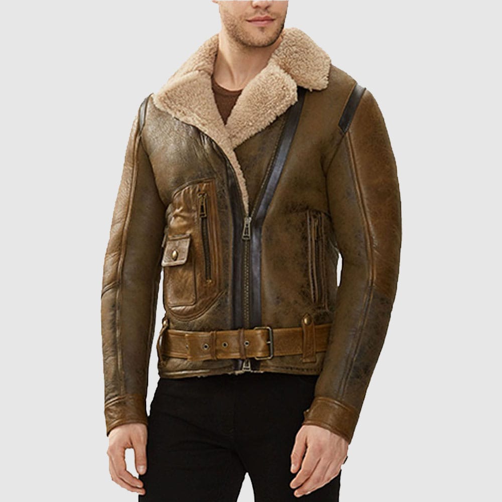 Blouson aviateur en cuir marron pour homme B3 Aviator Shearling