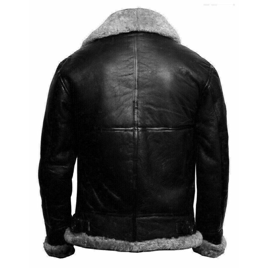 Veste aviateur en cuir pour homme B3 Bomber Flying RAF avec col en fourrure véritable