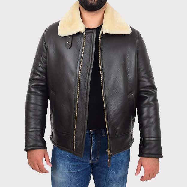 Veste de vol en peau de mouton pour homme B3 Bomber Aviator Pilots - Manteau en peau de mouton