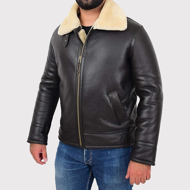 Veste de vol en peau de mouton pour homme B3 Bomber Aviator Pilots - Manteau en peau de mouton