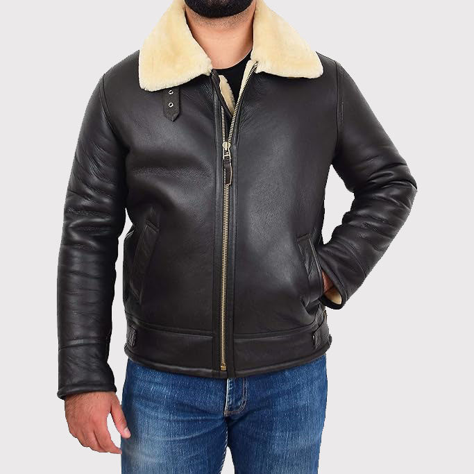 Veste de vol en peau de mouton pour homme B3 Bomber Aviator Pilots - Manteau en peau de mouton