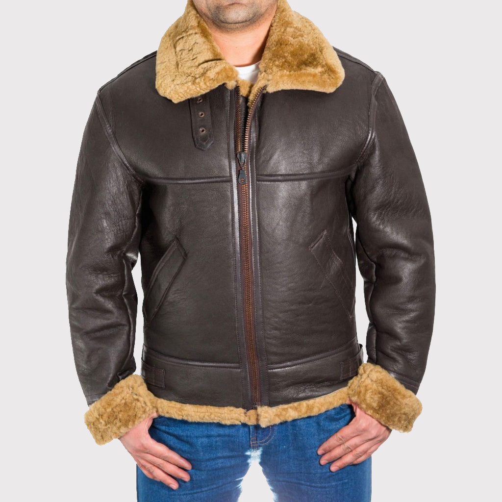 Veste en peau de mouton retournée B3 Bomber RAF pour homme