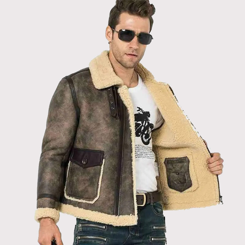 Veste aviateur en peau de mouton retournée B-3 pour homme