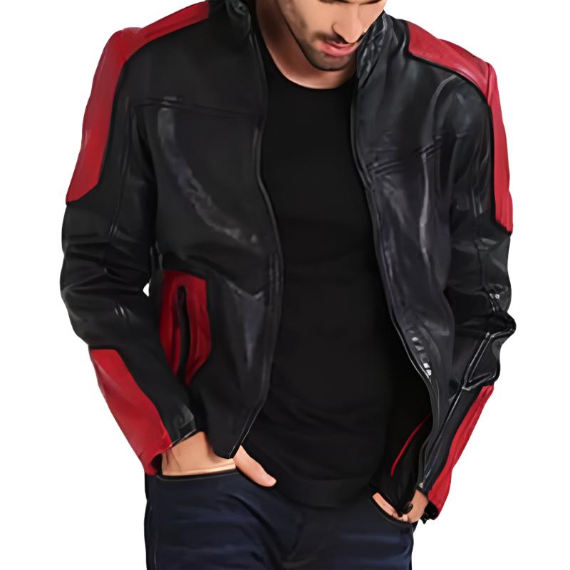 Veste de motard tendance rouge et noire pour homme