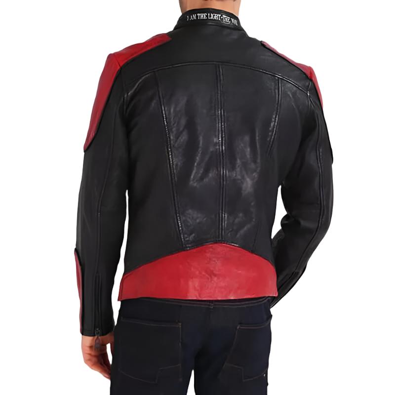 Veste de motard tendance rouge et noire pour homme