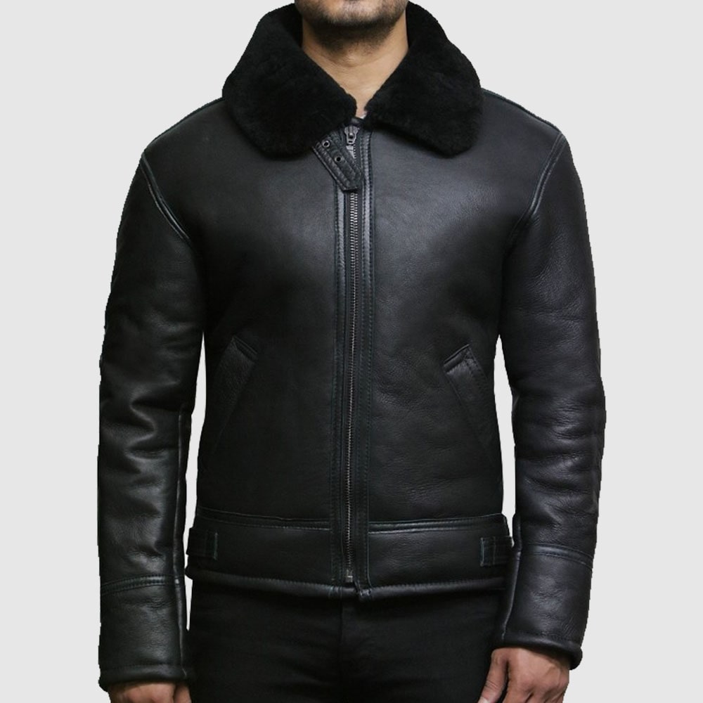 Veste en cuir de mouton noir Aviator B3 pour homme