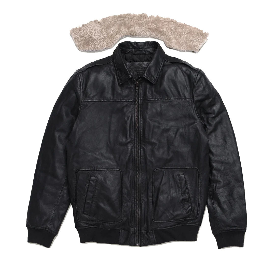 Blouson aviateur en cuir de mouton noir pour homme