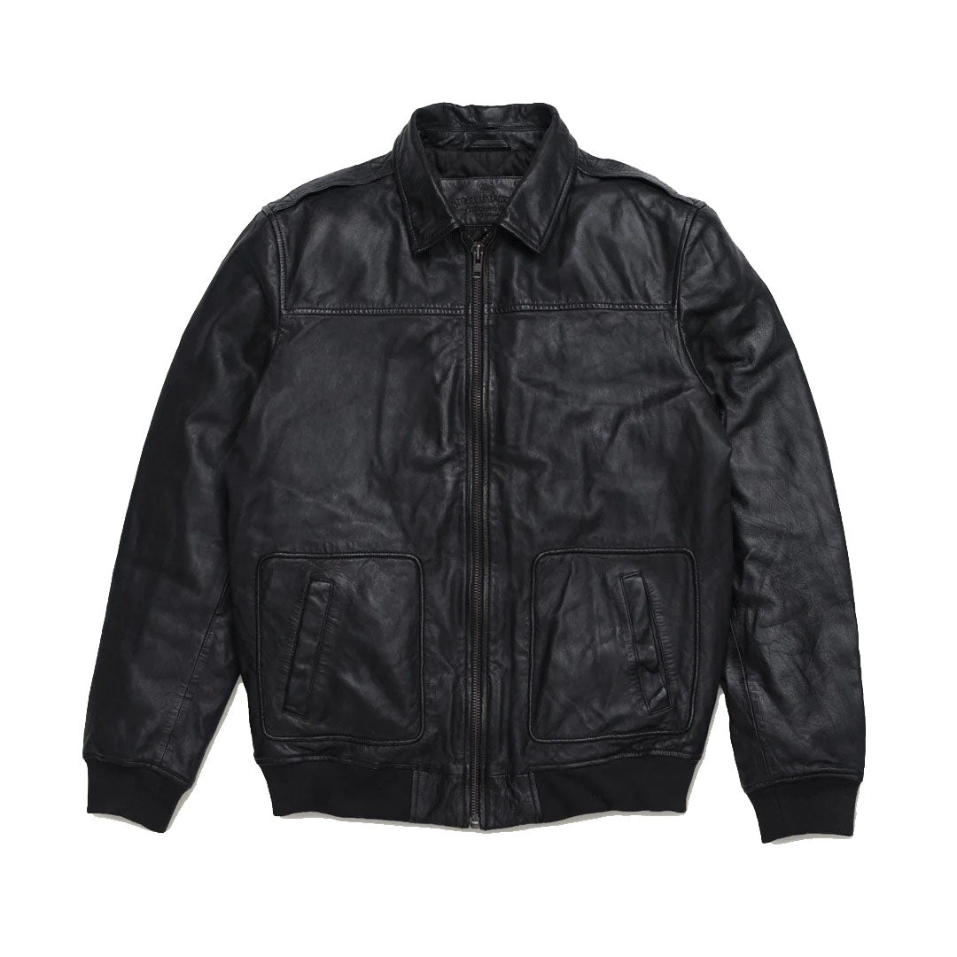 Blouson aviateur en cuir de mouton noir pour homme