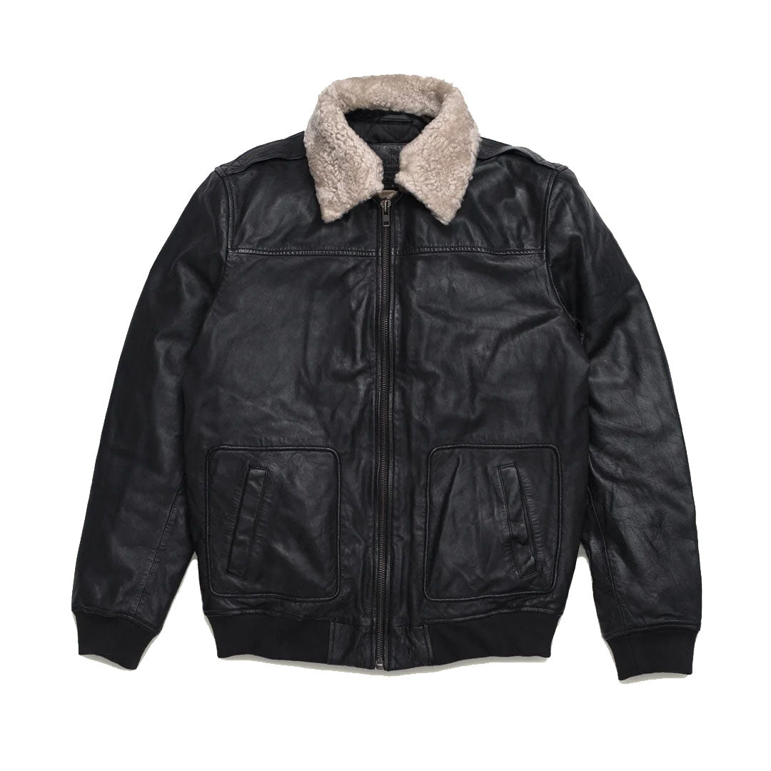 Blouson aviateur en cuir de mouton noir pour homme