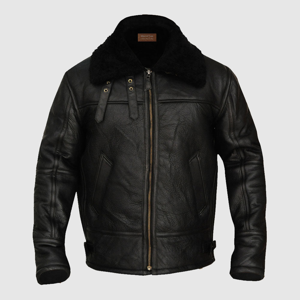 Blouson aviateur en peau de mouton noire B3 pour homme