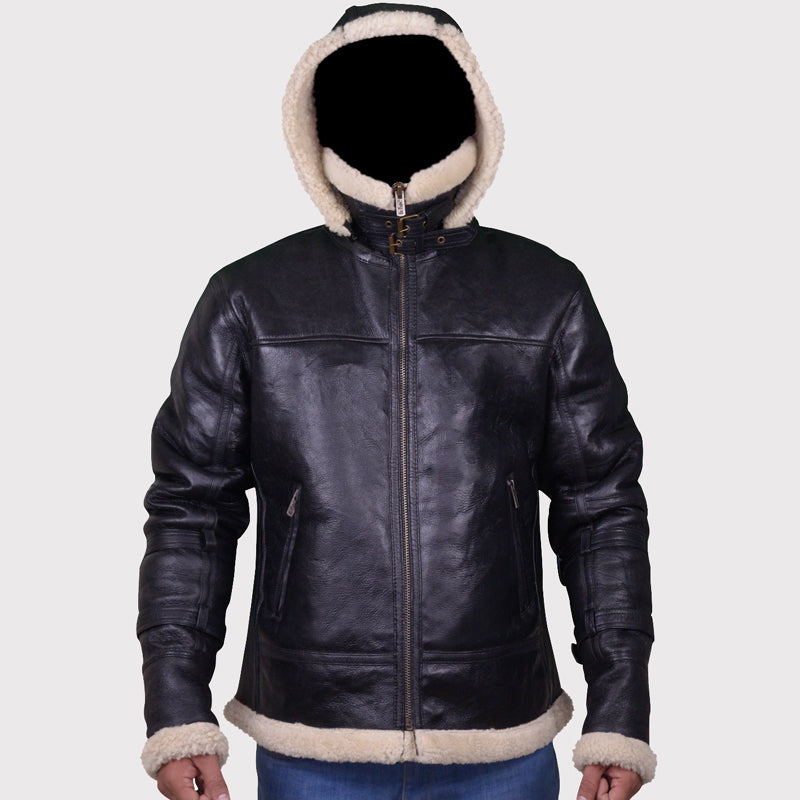 Blouson aviateur en cuir de mouton retourné noir B3 pour homme