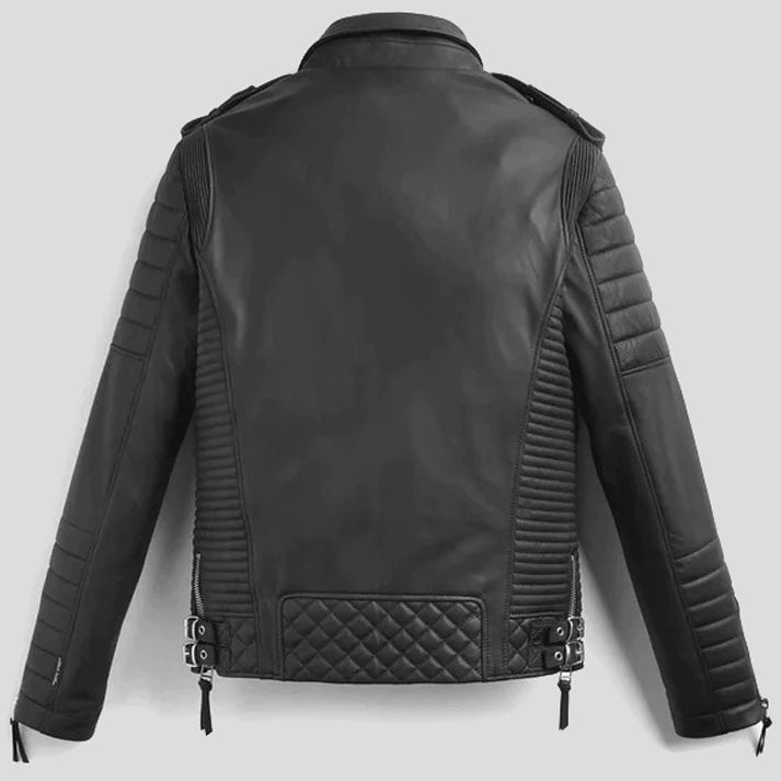 Veste de motard en cuir noir pour homme