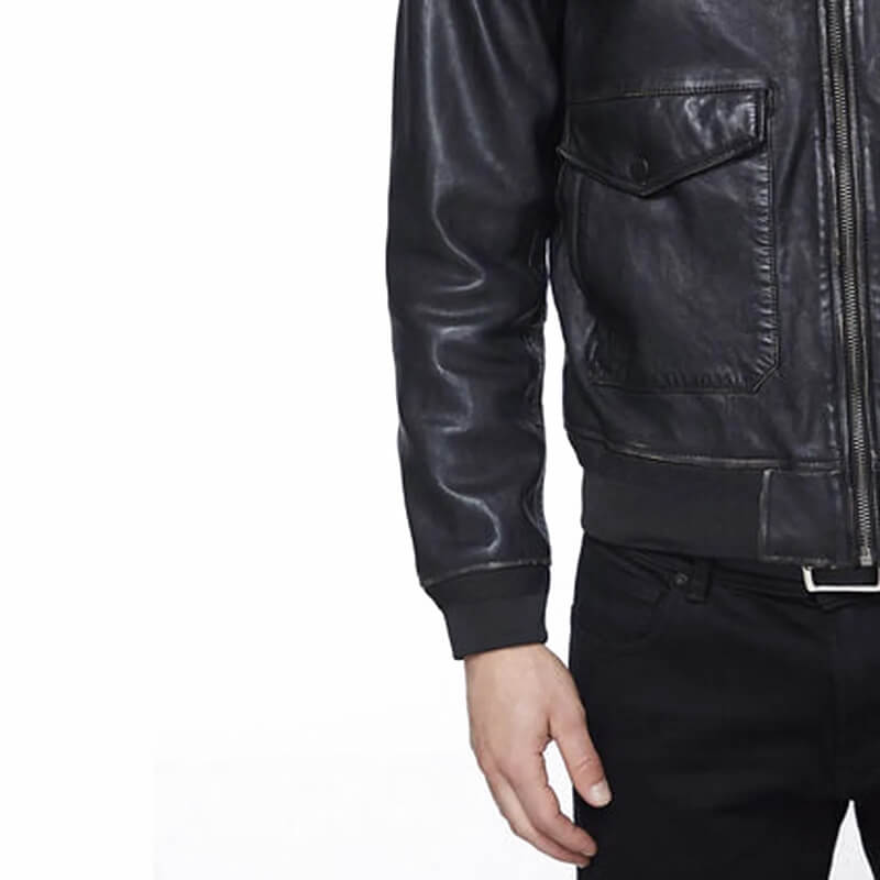 Men’s Bomber Black Leather Jacket with Sherpa Collar