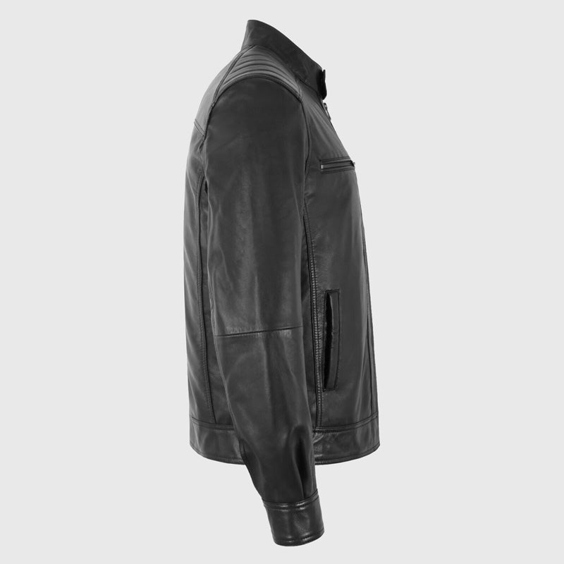 Veste en cuir noir Cafe Racer Moto pour homme