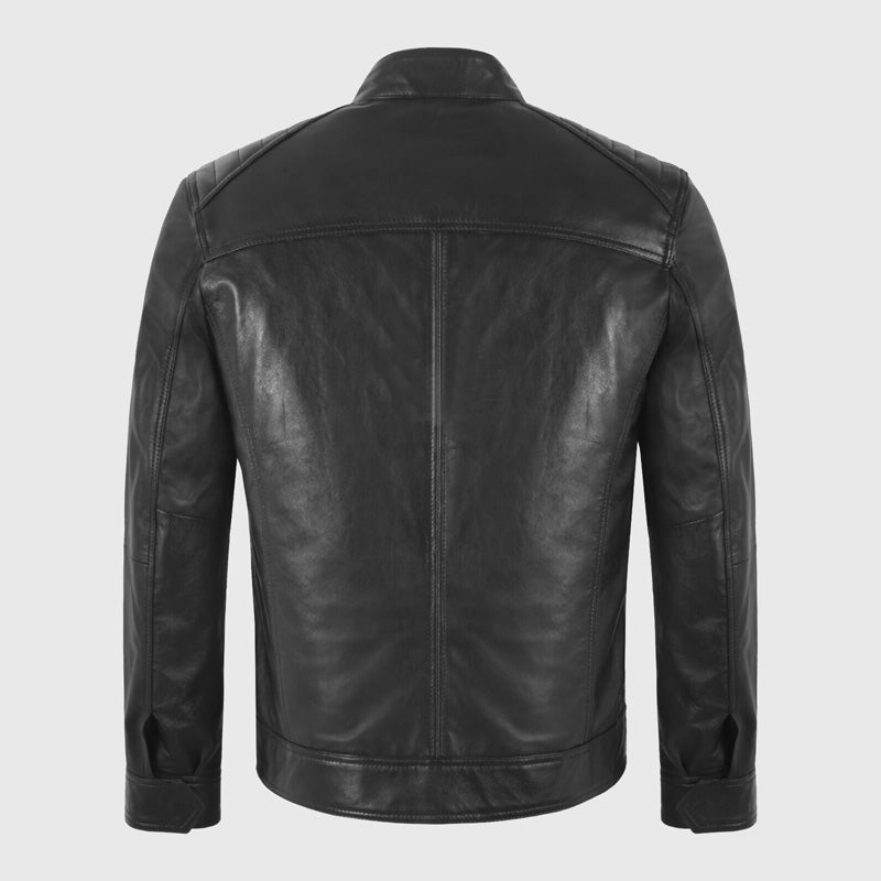 Veste en cuir noir Cafe Racer Moto pour homme