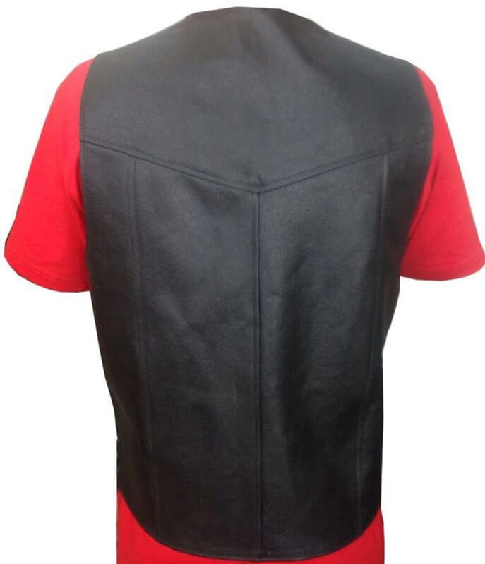 Gilet de motard en cuir véritable noir pour homme avec laçage latéral