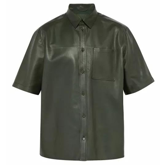 Chemise en cuir d'agneau noir pour homme - Mode élégante