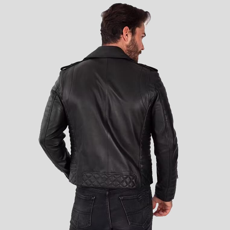 Veste motard en cuir d'agneau noir pour homme