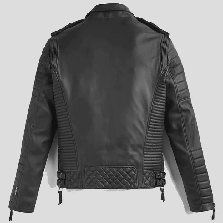 Veste motard en cuir noir pour homme avec motif