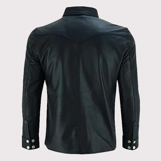 Chemise classique à col en cuir noir pour homme - Style intemporel