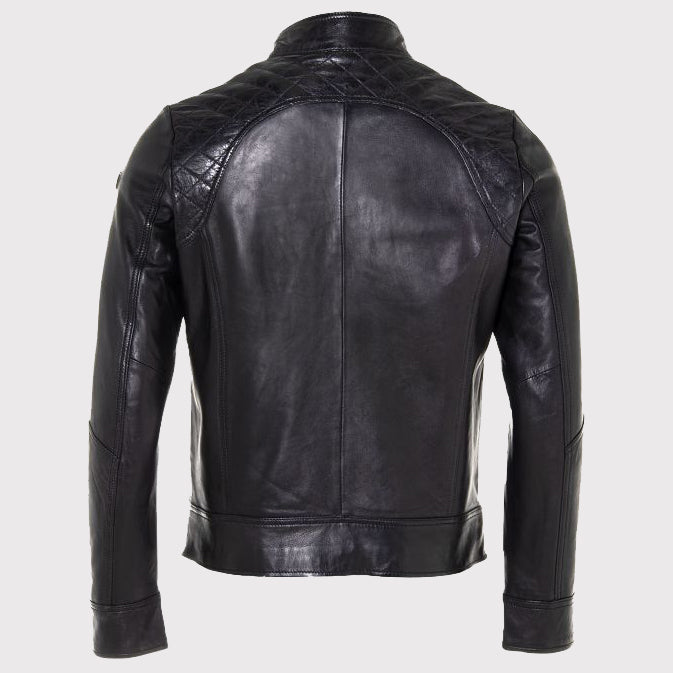 Veste en cuir noir classique pour homme