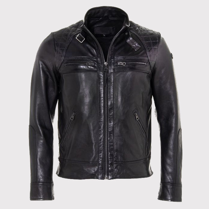 Veste en cuir noir classique pour homme