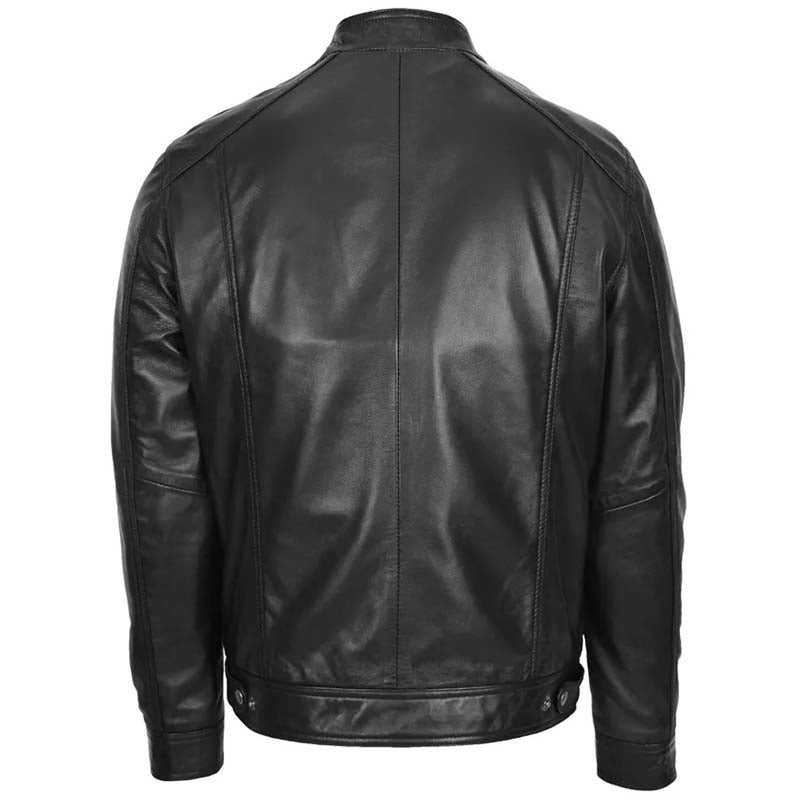 Men's Genuine Black Leather Vintage Cafe Racer Biker Jacket