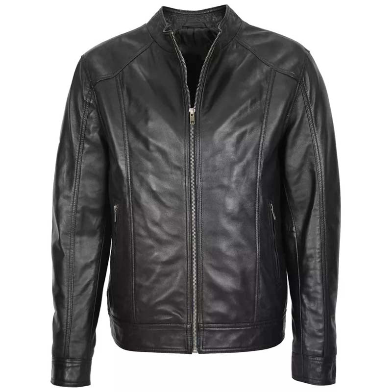 Men's Genuine Black Leather Vintage Cafe Racer Biker Jacket