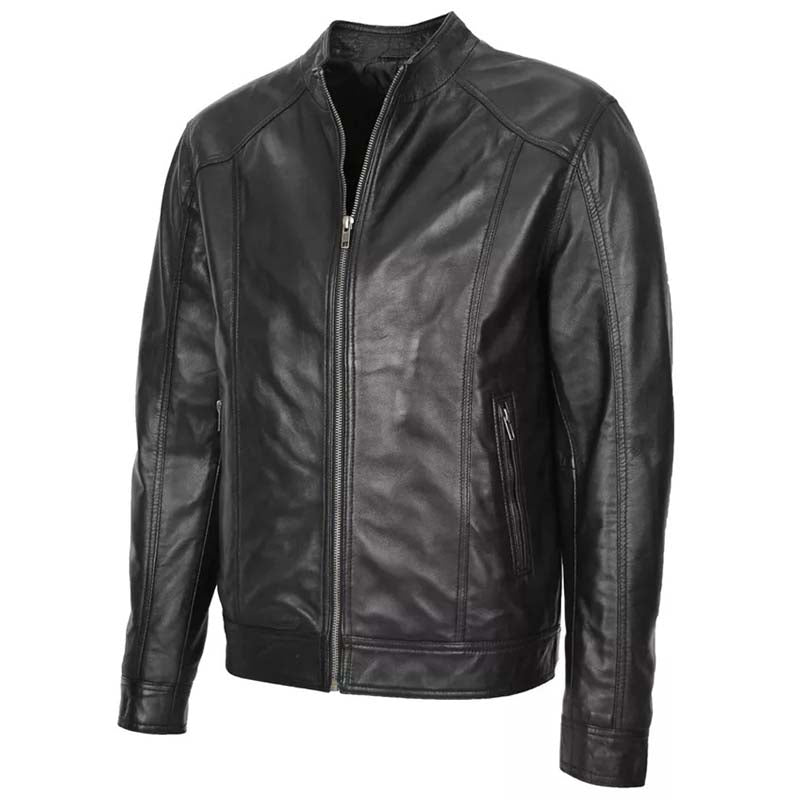 Men's Genuine Black Leather Vintage Cafe Racer Biker Jacket