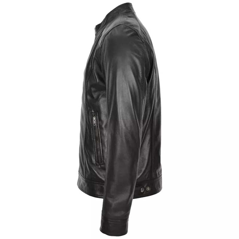 Men's Genuine Black Leather Vintage Cafe Racer Biker Jacket