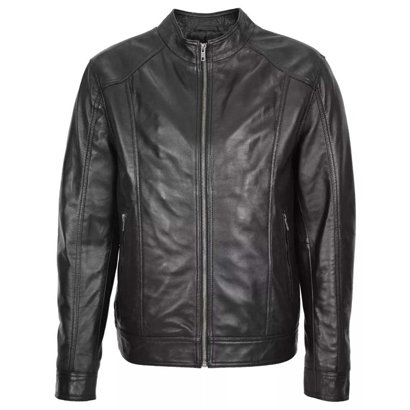 Men's Genuine Black Leather Vintage Cafe Racer Biker Jacket