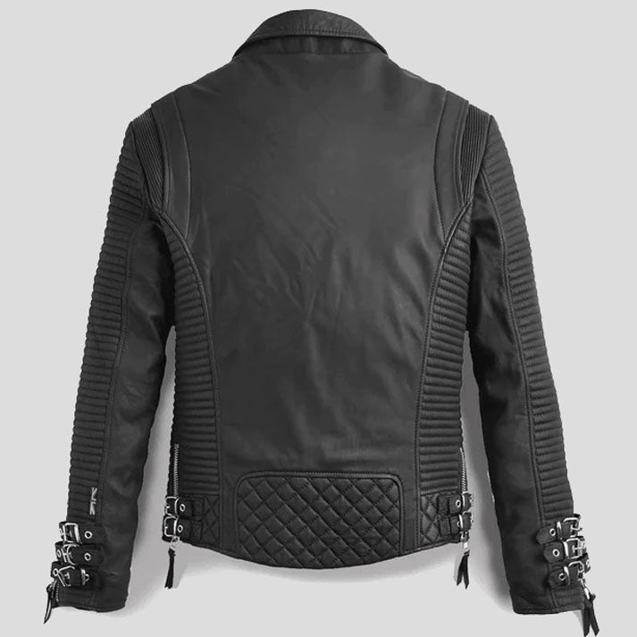 Veste de moto en cuir noir pour homme - Édition motard avec motif