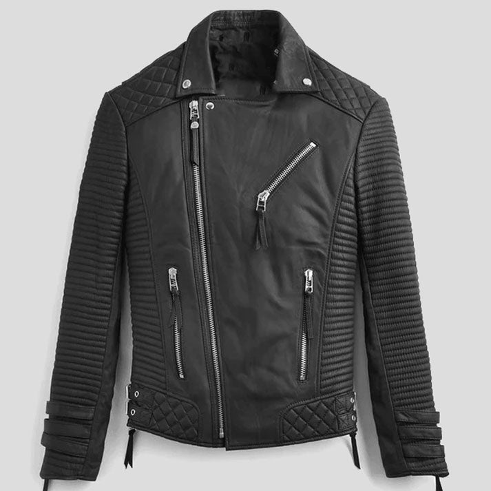 Veste de moto en cuir noir pour homme - Édition motard avec motif