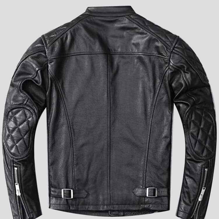 Veste de moto en cuir matelassé noir pour homme