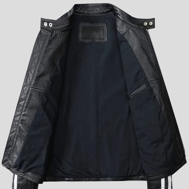 Veste de moto en cuir matelassé noir pour homme