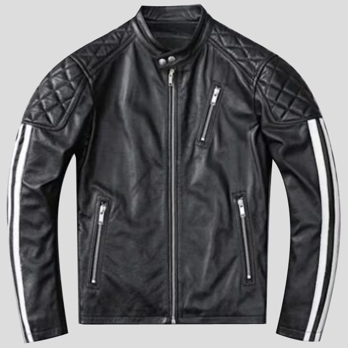 Veste de moto en cuir matelassé noir pour homme