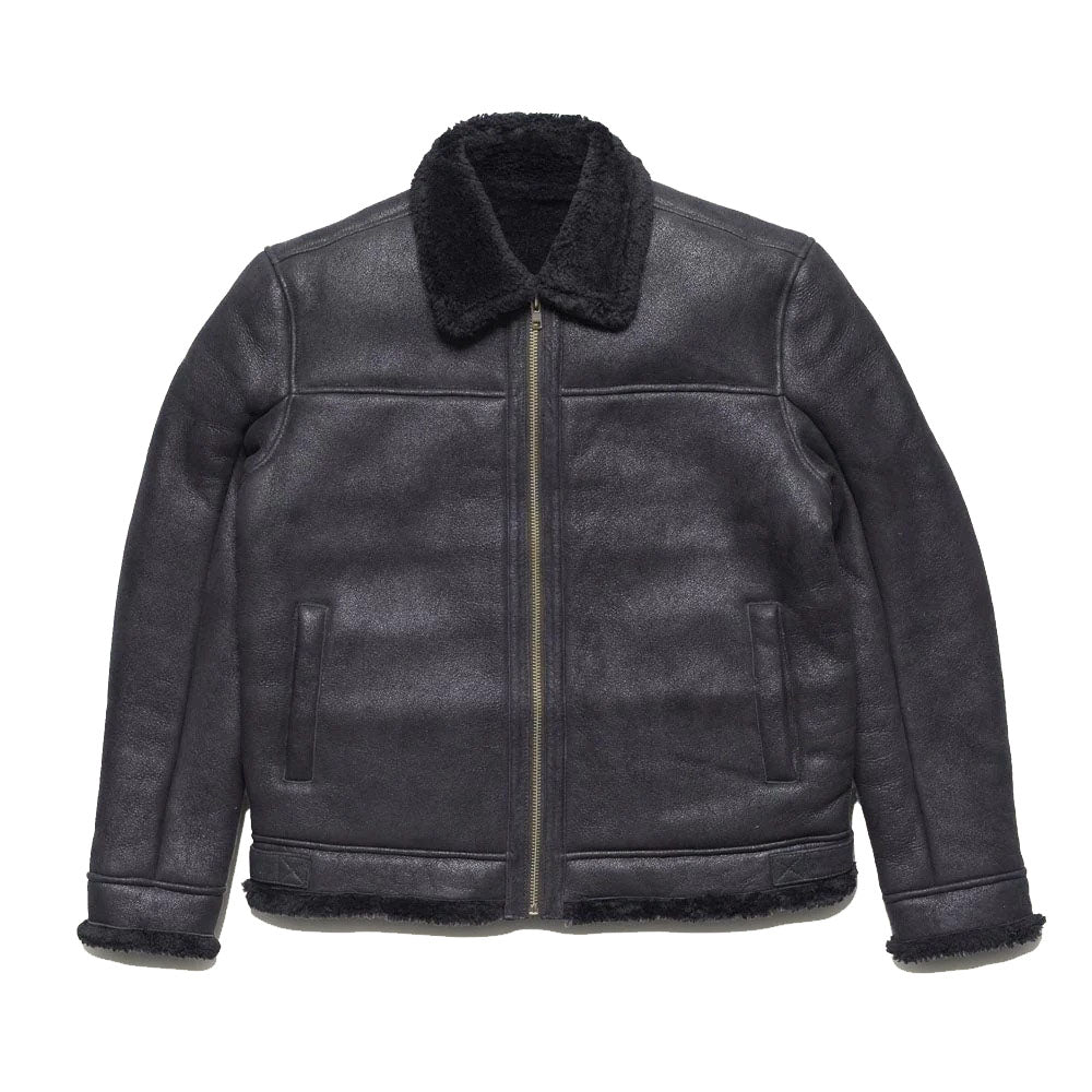 Blouson aviateur en cuir de mouton noir pour homme