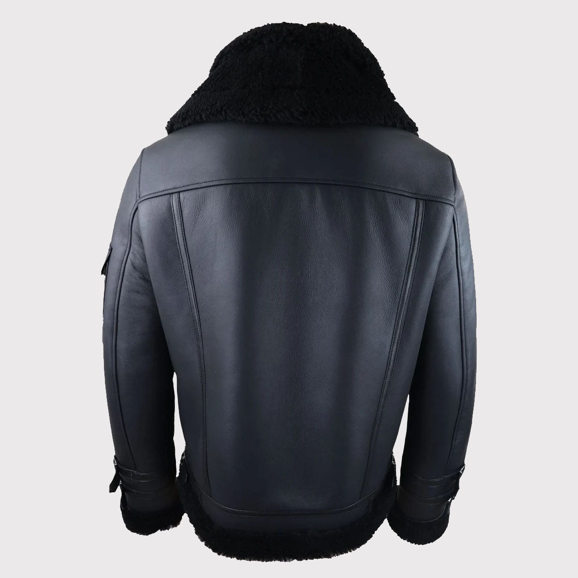 Veste de vol zippée en peau de mouton retournée noire pour homme