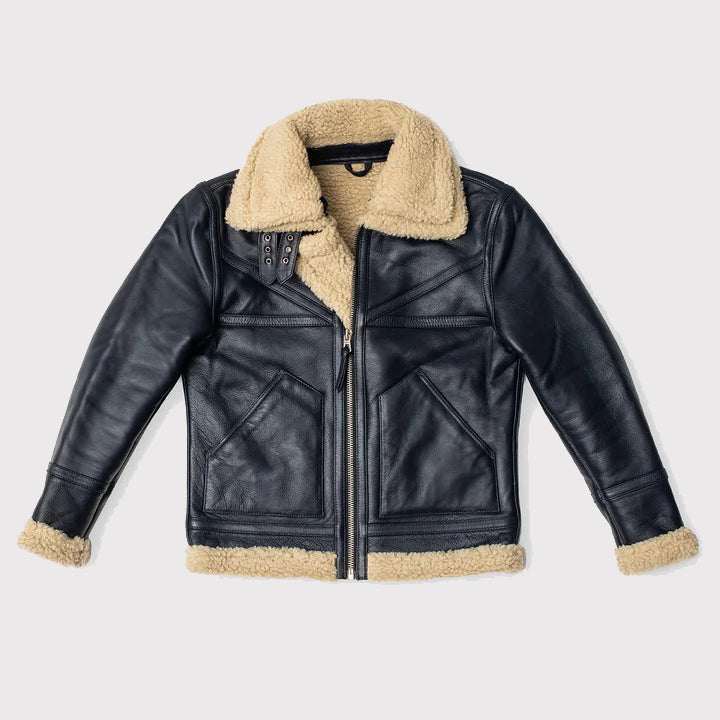 Men's Black Sheepskin Aviator Shearling Flight Jacket